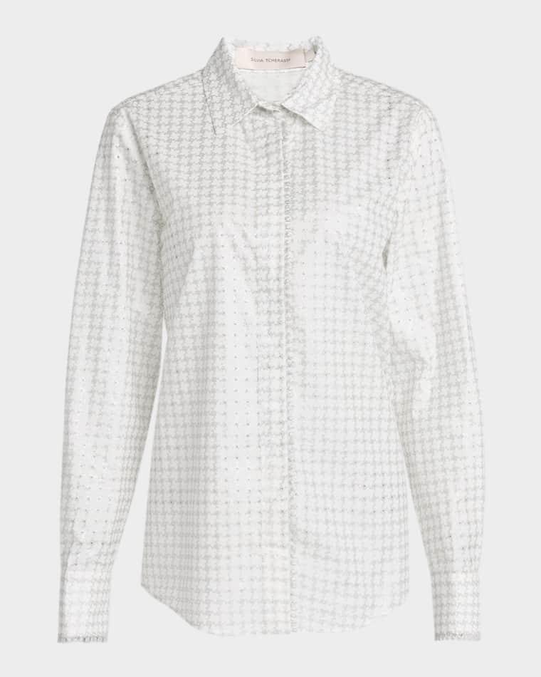 Metallic Eyelet Cotton Button-Down Shirt by SILVIA TCHERASSI
