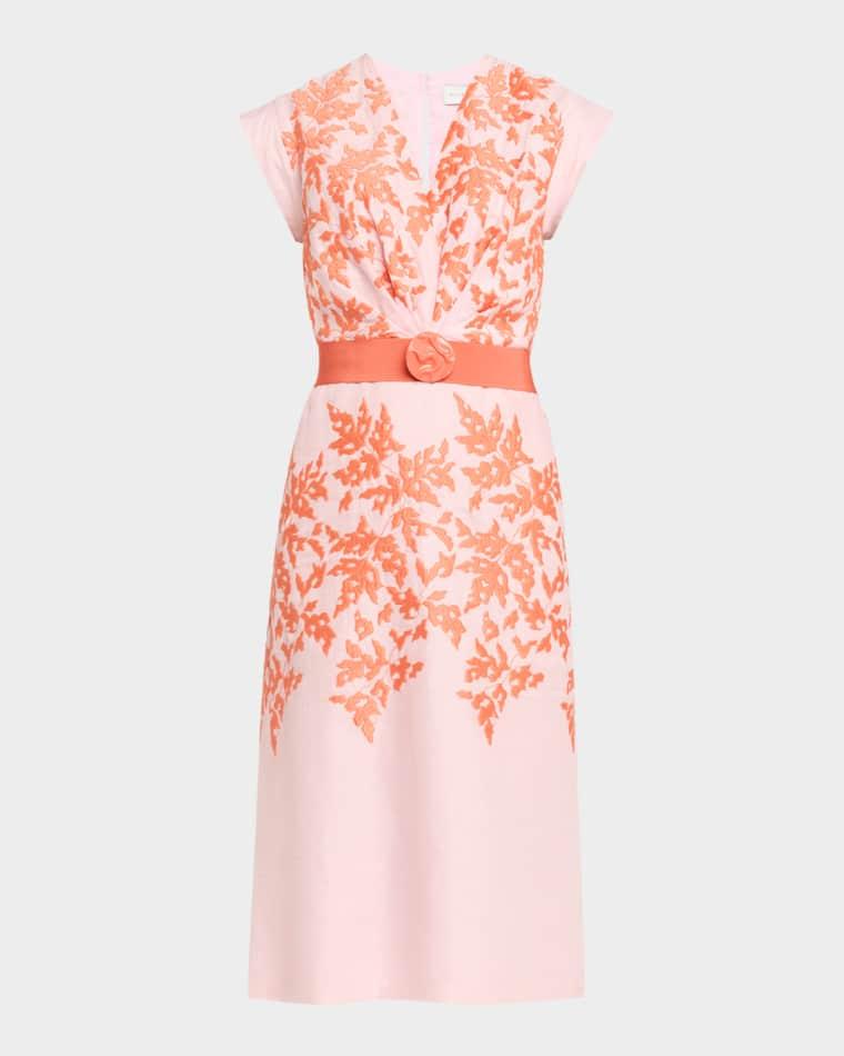 Olive Embroidered Linen Midi Dress With Belt by SILVIA TCHERASSI