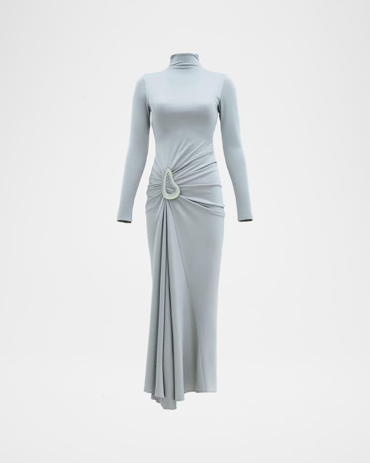 Venus Mock-Neck Draped Backless Ankle Dress by SILVIA TCHERASSI