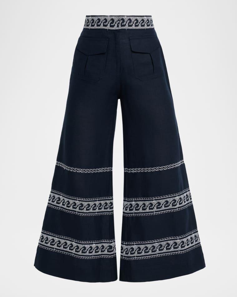 Zina Embroidered Linen Flare Crop Pants by SILVIA TCHERASSI