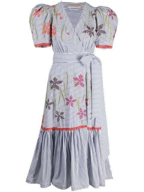 floral-embroidered striped midi dress by SILVIA TCHERASSI