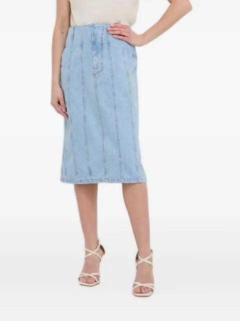 denim panelled midi straight skirt by SILVIAN HEACH