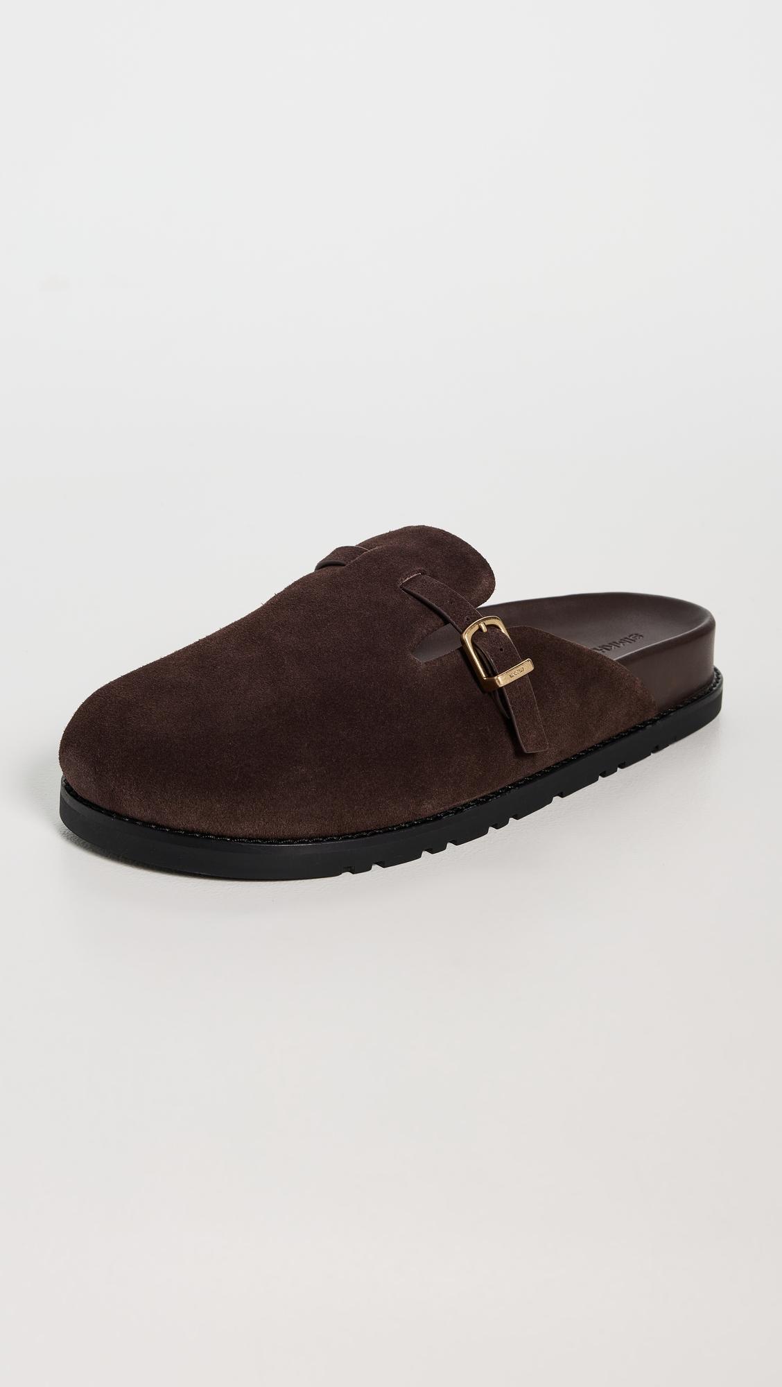Adara Buckle Suede Slippers by SIMKHAI