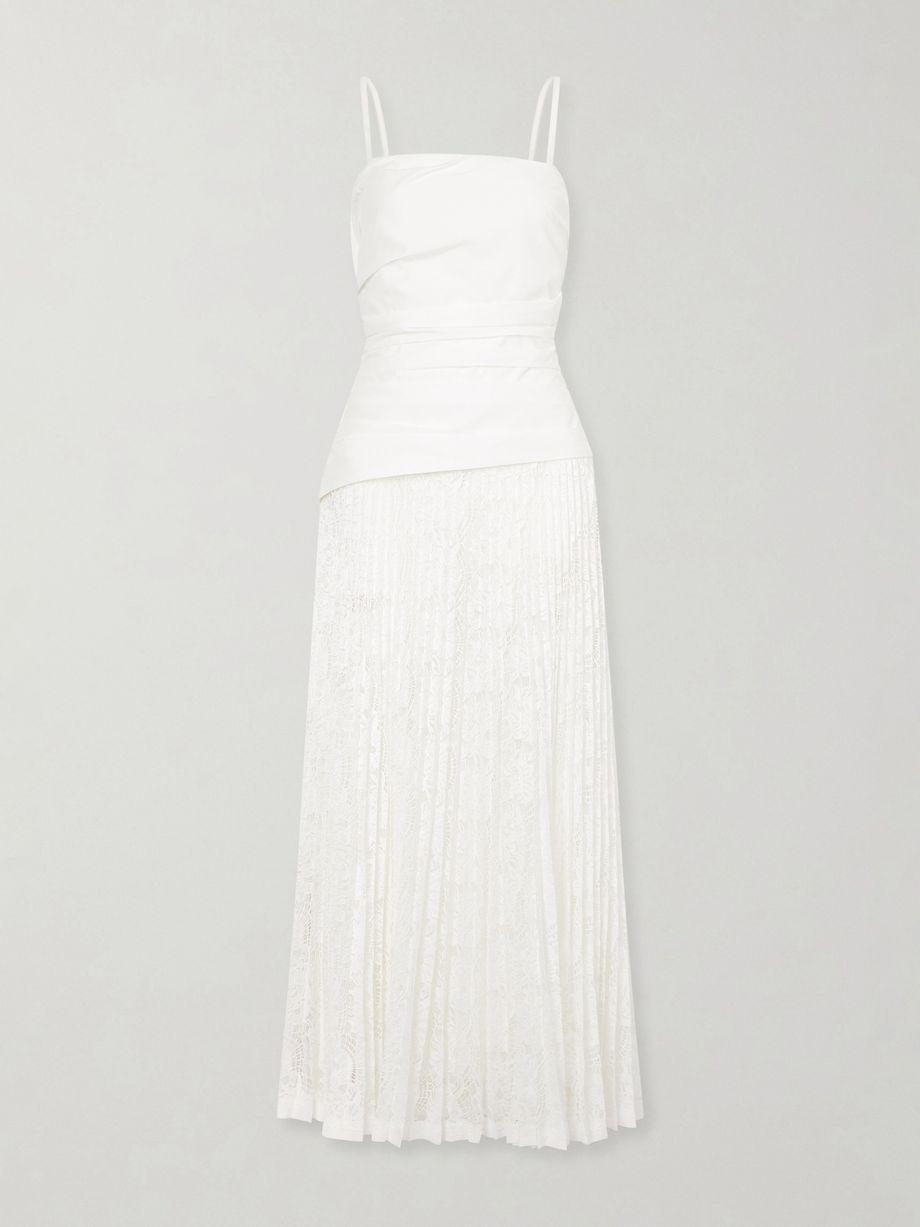 Annalise pleated lace and cotton-poplin midi dress by SIMKHAI