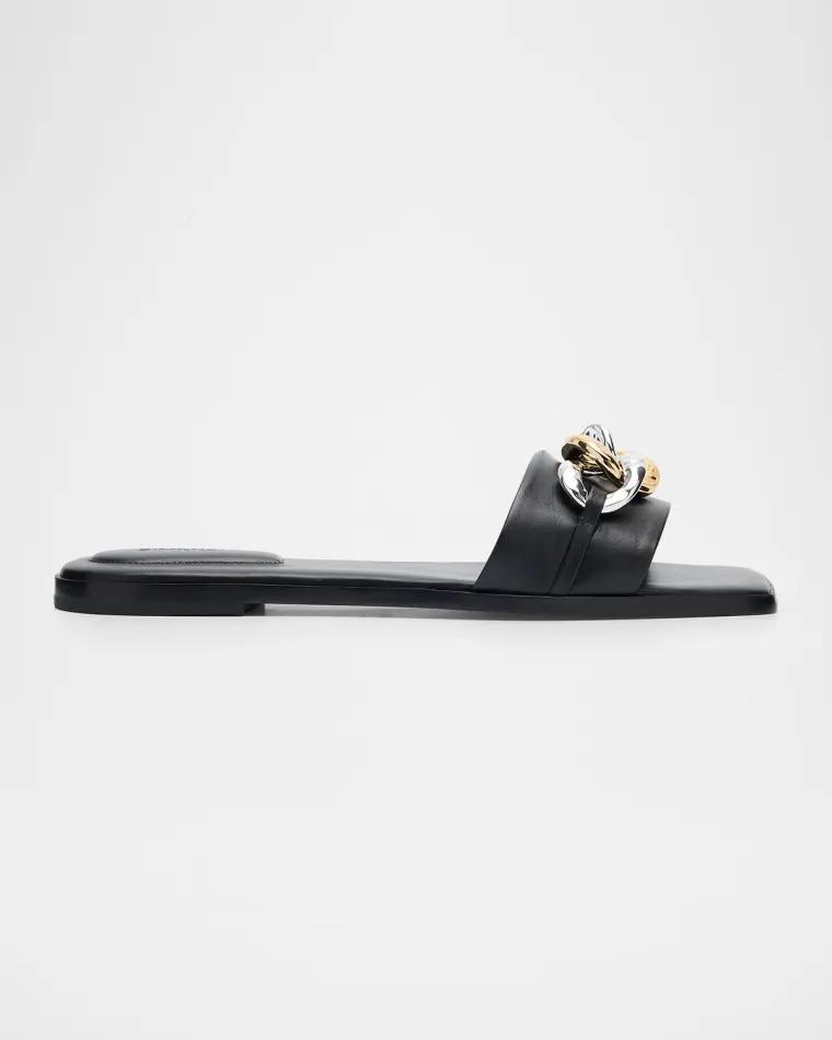 Arlo Chain Leather Flat Slides by SIMKHAI