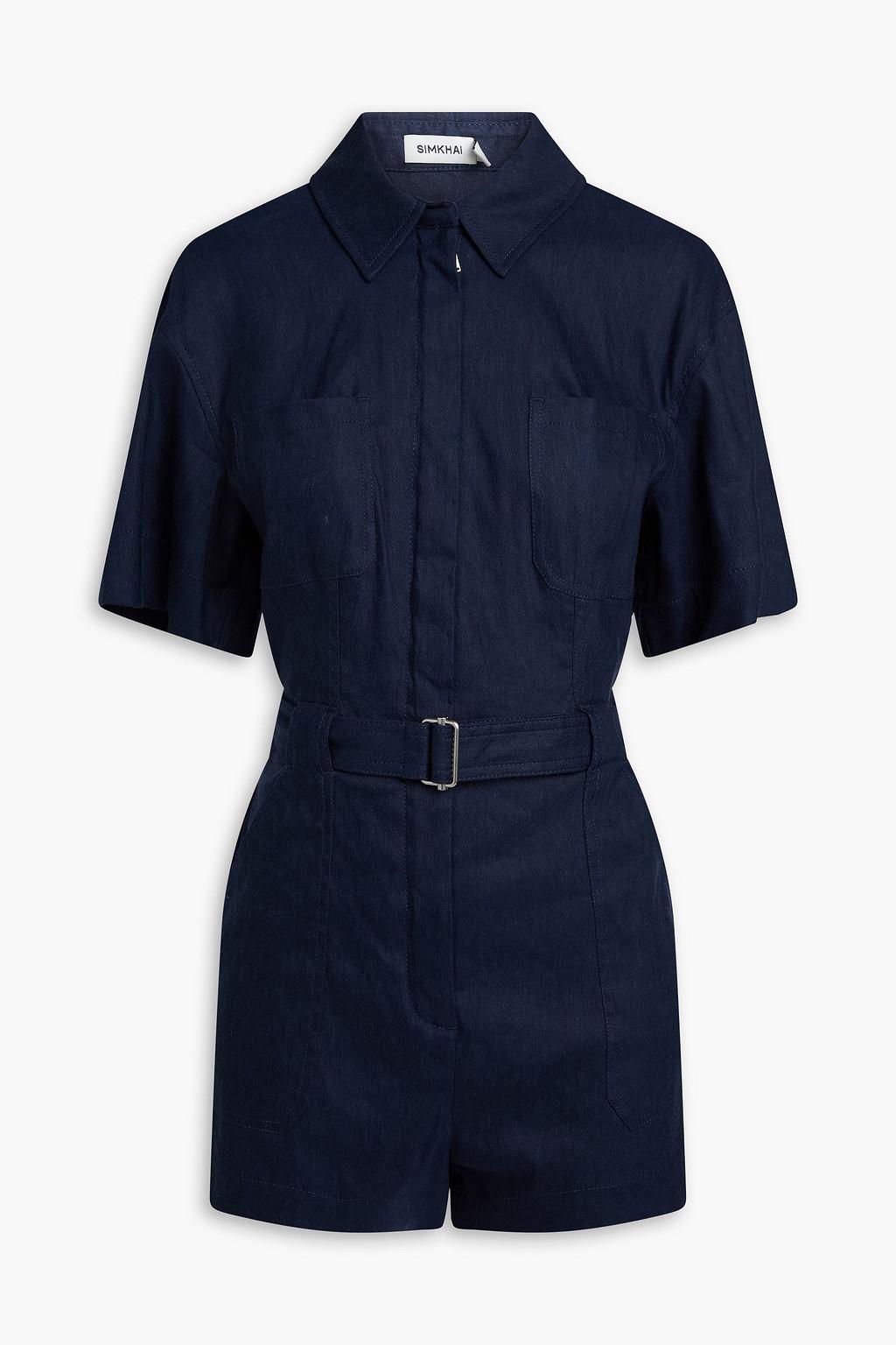 Aspen belted linen-blend playsuit by SIMKHAI Aspen belted linen-blend playsuit by SIMKHAI