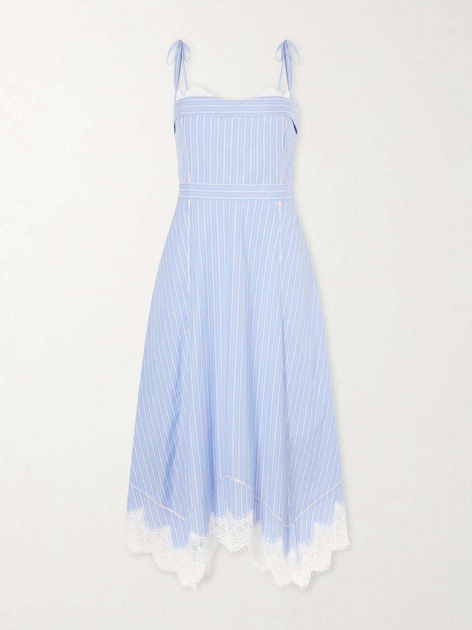 Avaleigh lace-trimmed striped cotton-poplin midi dress by SIMKHAI