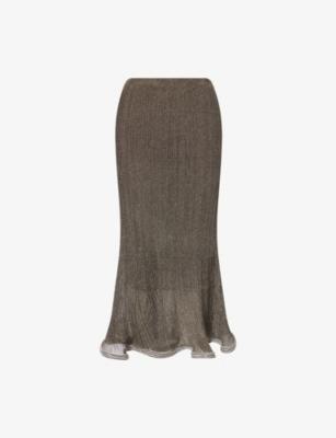 Brighton Rhinestone-Embellished Metallic-Knit Midi Skirt by SIMKHAI