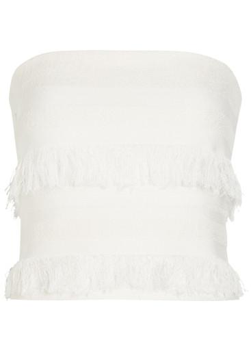 Cairo fringed strapless knit top by SIMKHAI