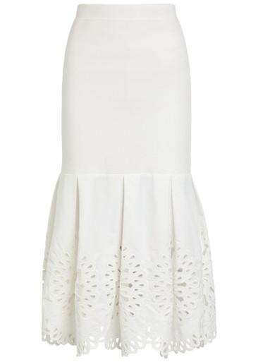 Eveletta cutwork stretch-knit midi skirt by SIMKHAI