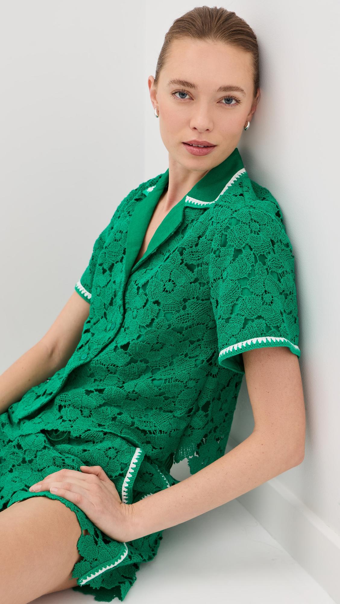 Glenn Lace Camp Shirt by SIMKHAI