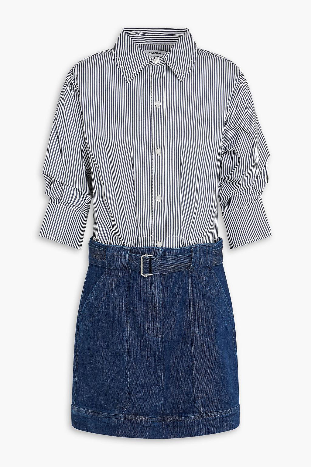 Harlowe striped stretch-cotton poplin and denim mini dress by SIMKHAI