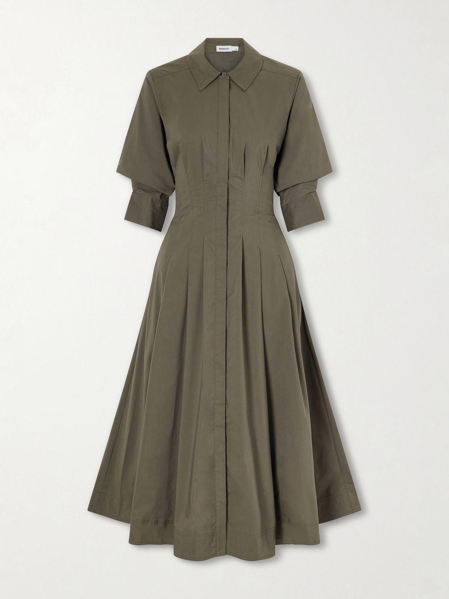 Jazz pintucked cotton-blend poplin midi shirt dress by SIMKHAI