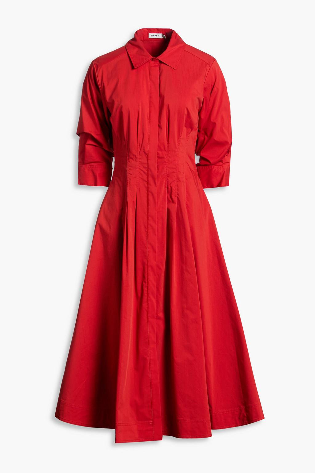 Jazz pintucked cotton-blend poplin midi shirt dress by SIMKHAI
