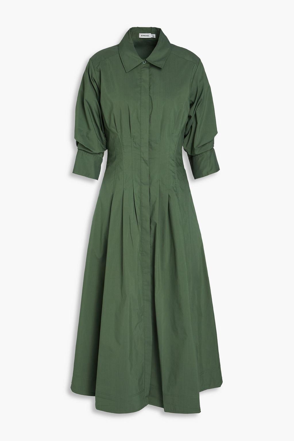 Jazz pintucked cotton-blend poplin midi shirt dress by SIMKHAI