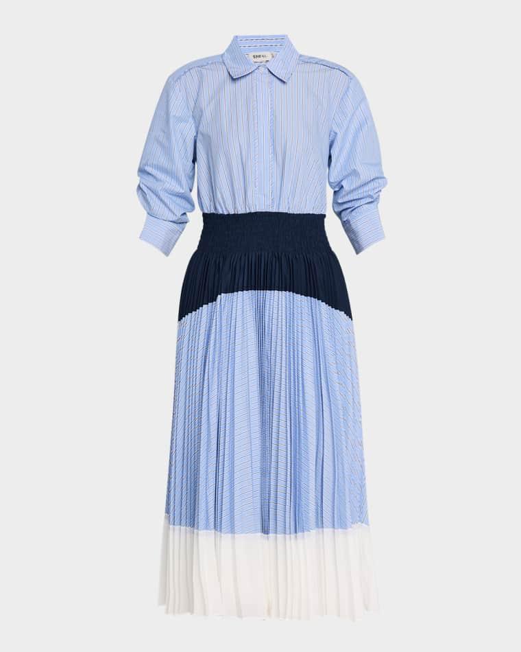 Jenella Pleated Combo Midi Dress by SIMKHAI