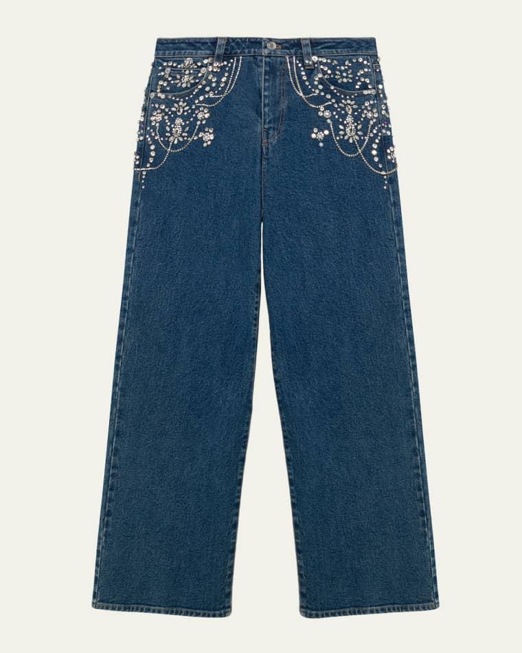 Jude Embellished Mid-Rise Jeans by SIMKHAI