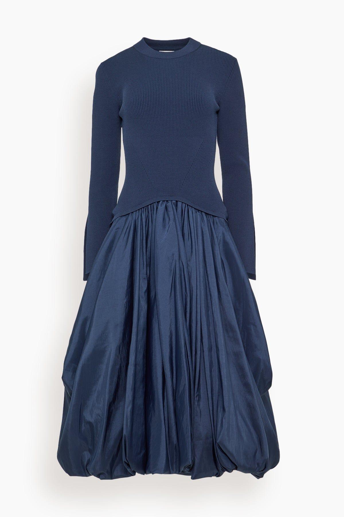 Kenlie Long Sleeve Mock Neck Midi Dress in Midnight by SIMKHAI