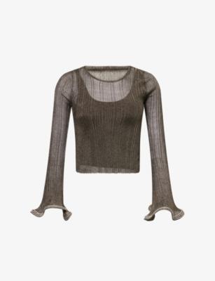 Maebry Crystal Embellished-Cuffs Woven Top by SIMKHAI