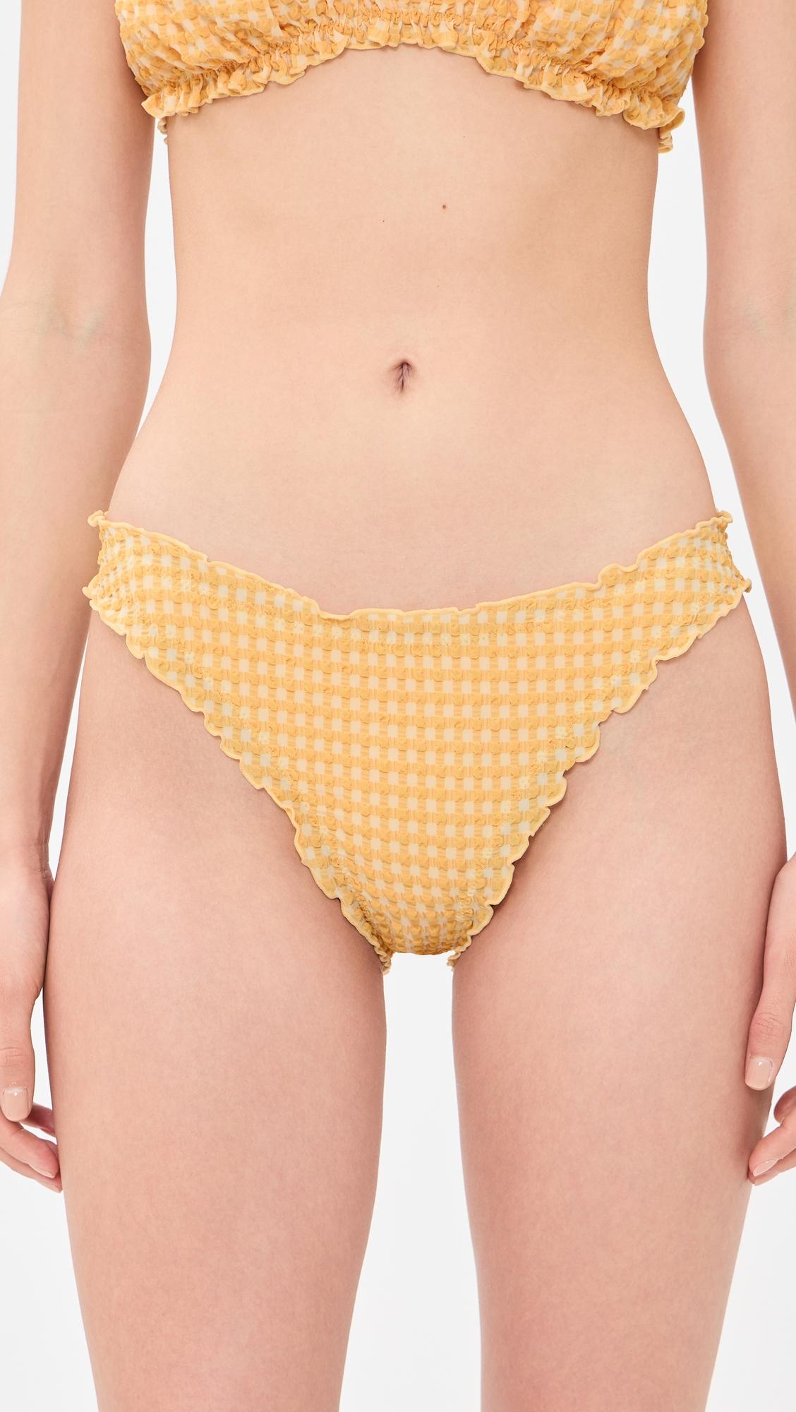 Maelie Seersucker Ruched Bikini Bottoms by SIMKHAI
