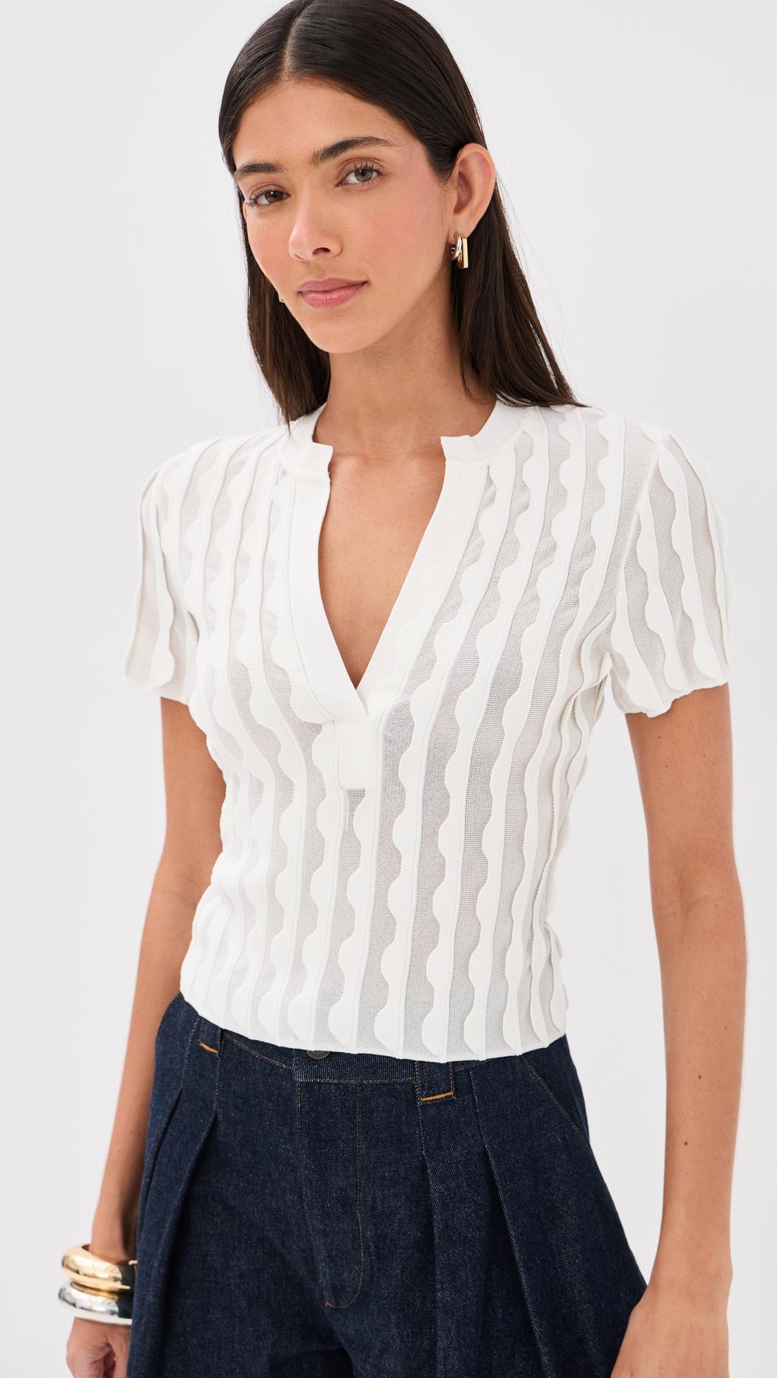 Mallorie Scalloped Knit Polo Top by SIMKHAI
