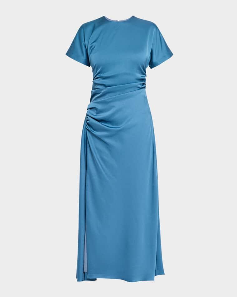 Marabella Ruched Satin Midi Dress by SIMKHAI