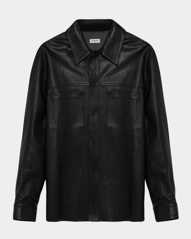Men's Gibson Leather Shirt Jacket by SIMKHAI Men's Gibson Leather Shirt Jacket by SIMKHAI