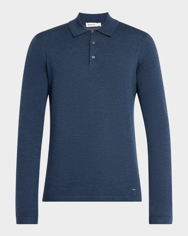 Men's Reynolds Wool Long-Sleeve Polo Shirt by SIMKHAI
