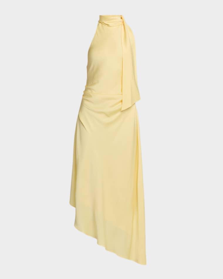 Monica High-Low Satin Halter Midi Dress by SIMKHAI