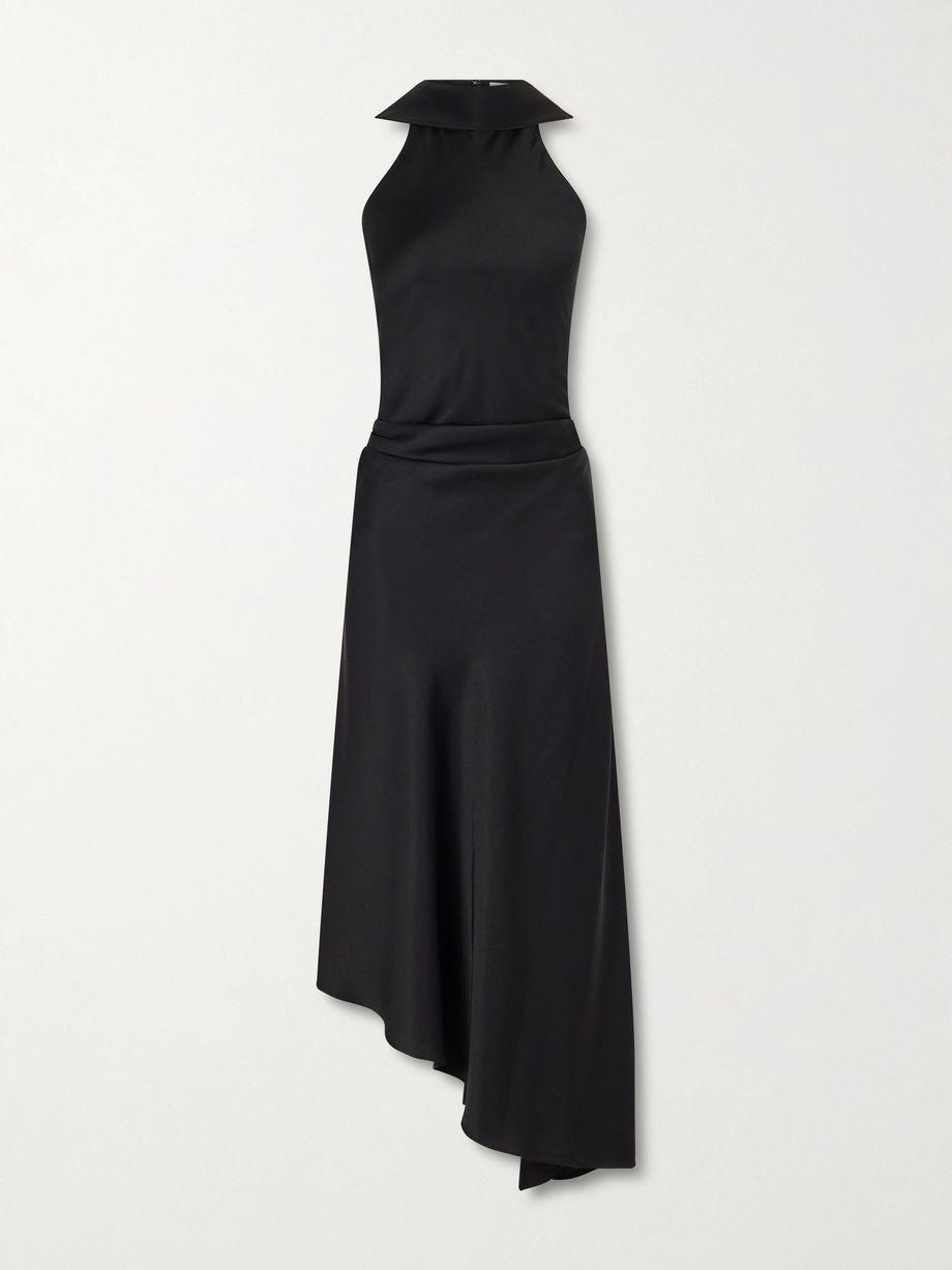 Monica asymmetric tie-detailed satin halterneck midi dress by SIMKHAI