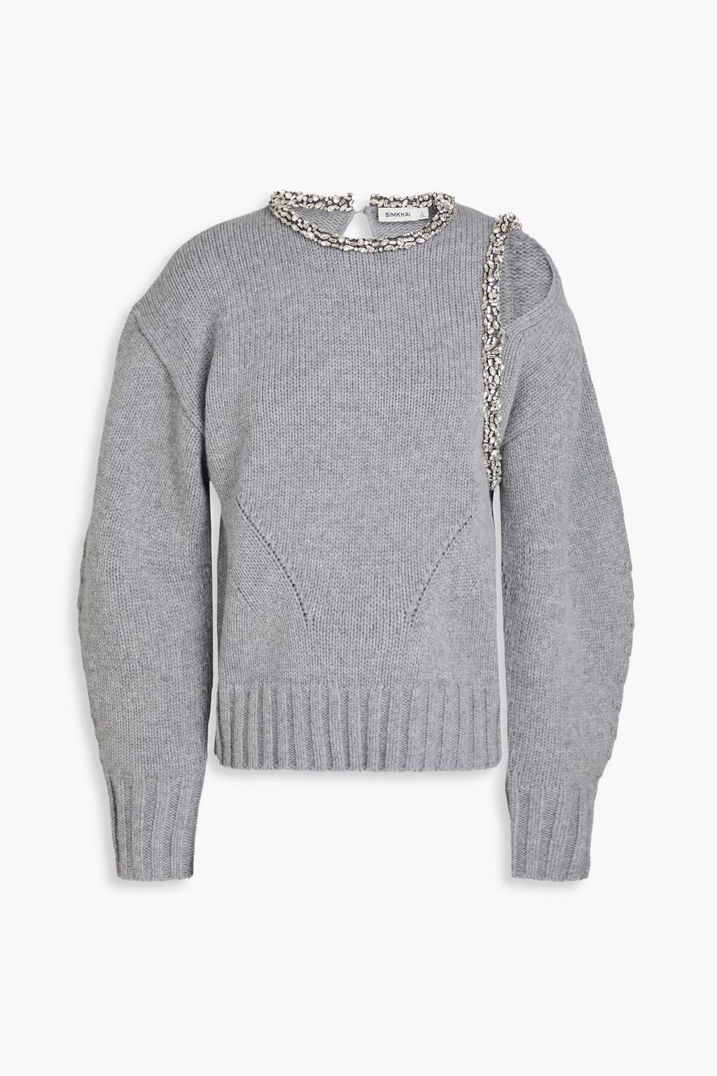 Monroe cutout crystal-embellished wool-blend sweater by SIMKHAI Monroe cutout crystal-embellished wool-blend sweater by SIMKHAI