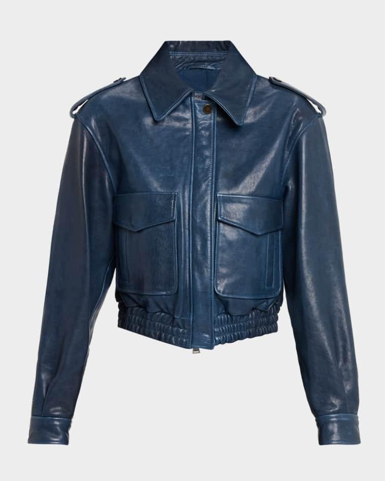 Roland Cropped Leather Jacket by SIMKHAI