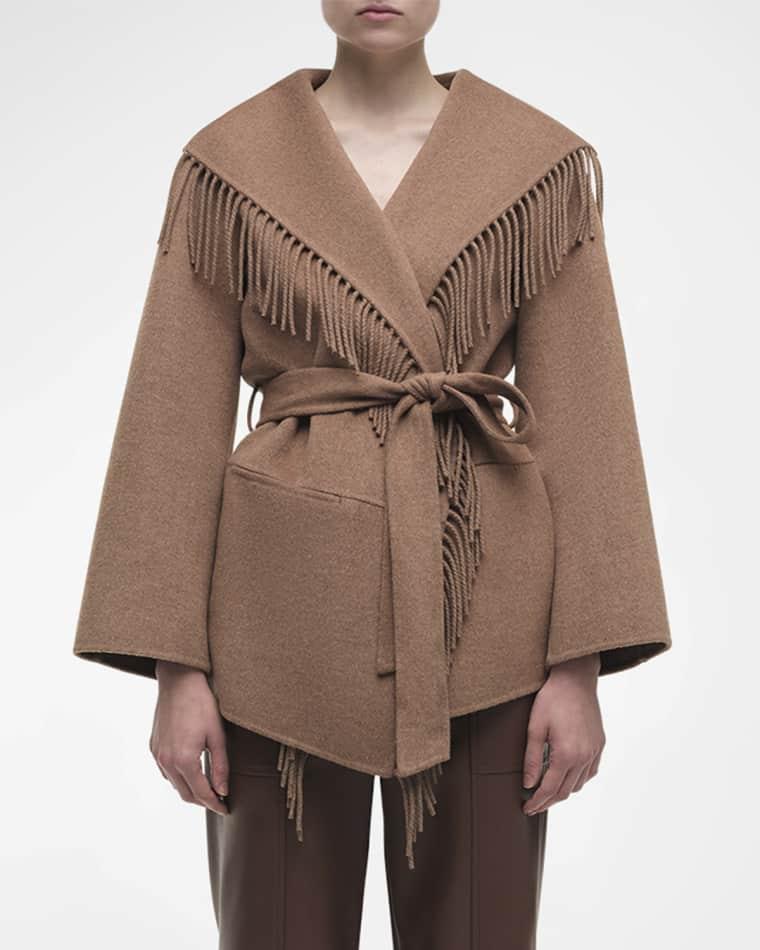 Rowen Fringe Belted Wool-Blend Jacket by SIMKHAI