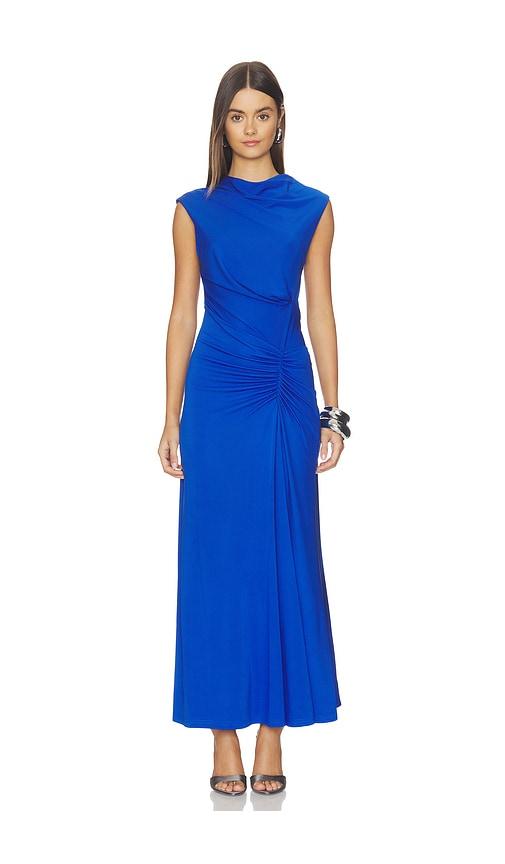 SIMKHAI Acacia Draped Jersey Midi Dress in Blue by SIMKHAI
