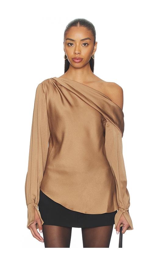 SIMKHAI Alice One Shoulder Top in Brown by SIMKHAI