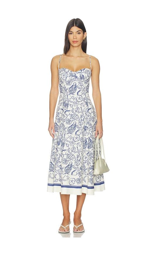 SIMKHAI Analise Bustier Midi Dress in Navy,White by SIMKHAI