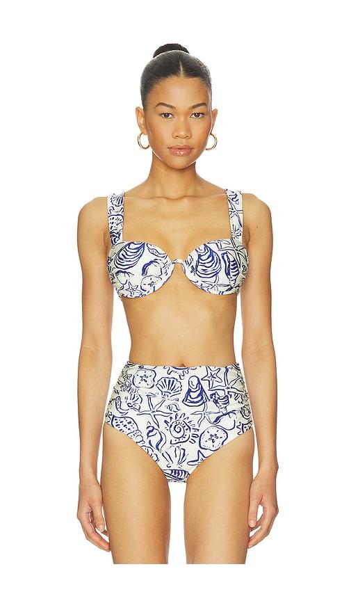 SIMKHAI Anniston Ruched Cup Bikini Top in Navy by SIMKHAI