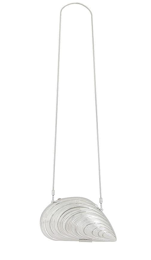 SIMKHAI Bridget Oyster Shell Clutch in Metallic Silver by SIMKHAI