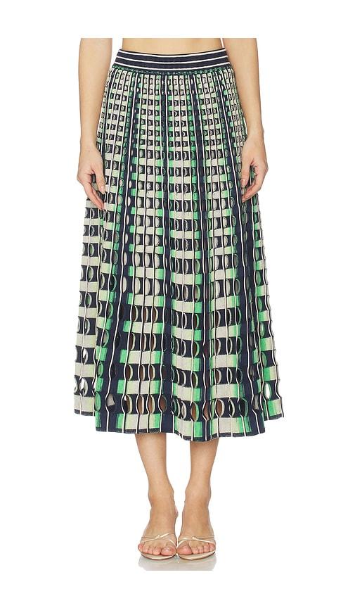 SIMKHAI Drue Midi Skirt in Navy,Green by SIMKHAI