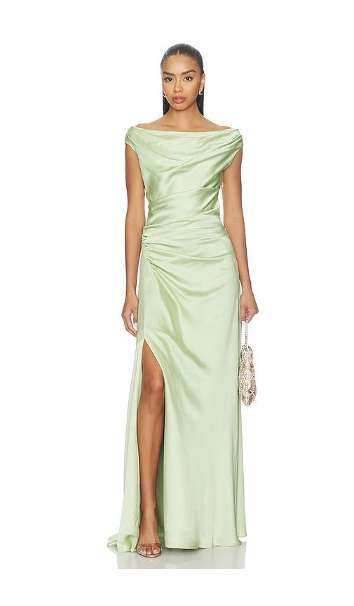 SIMKHAI Elinne Short Sleeve Gown in Green by SIMKHAI
