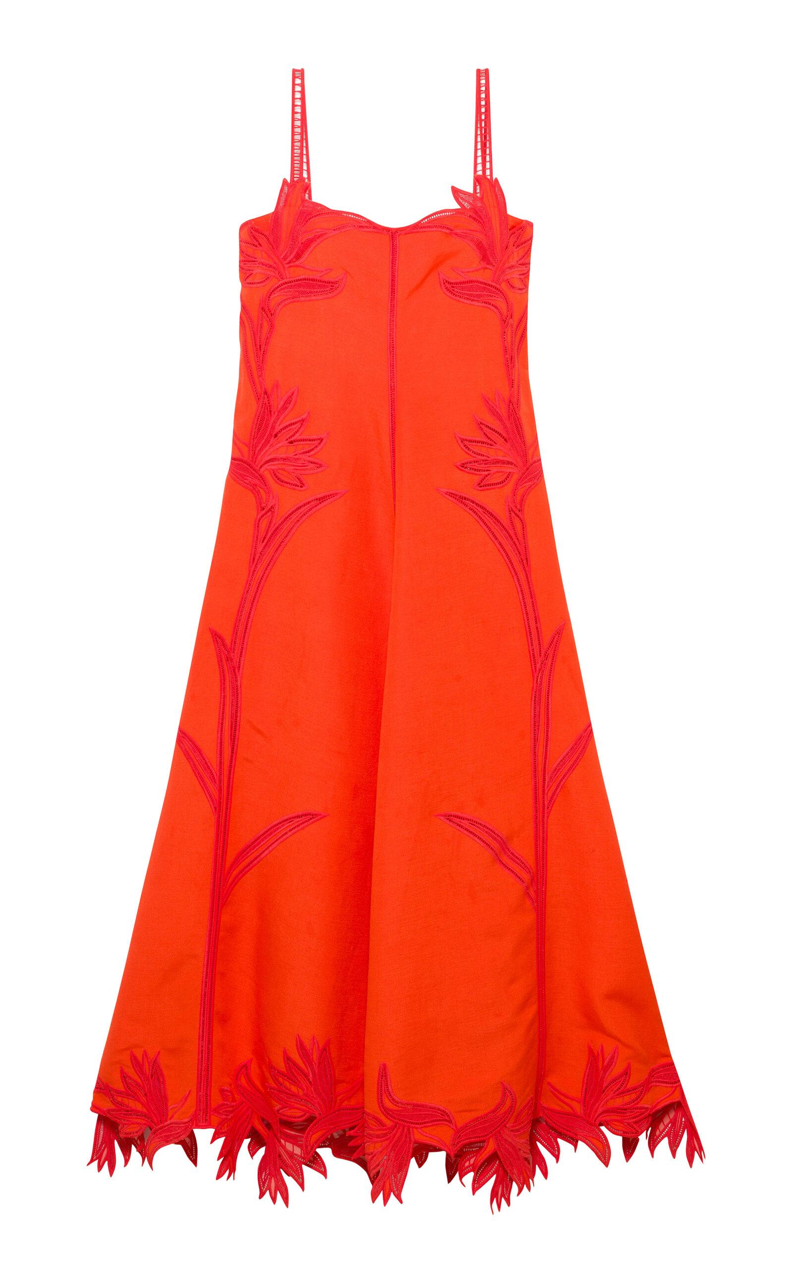 SIMKHAI Ellery Embroidered Linen-Blend Bustier Midi Dress - Moda Operandi by SIMKHAI