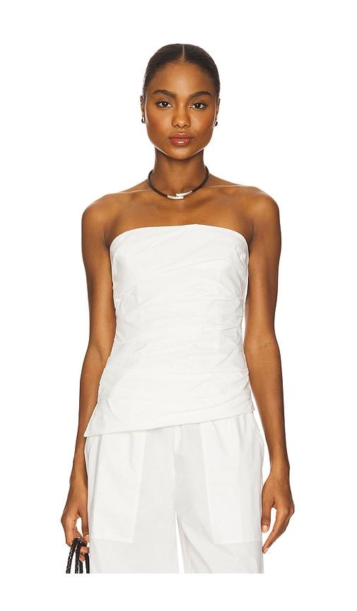SIMKHAI Emerson Ruched Bustier Top in White by SIMKHAI