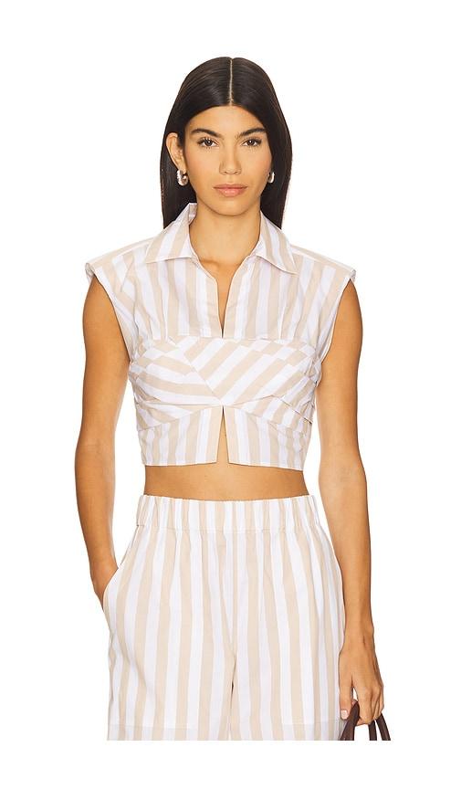 SIMKHAI Emie Cropped Box Sleeve Top in Beige by SIMKHAI