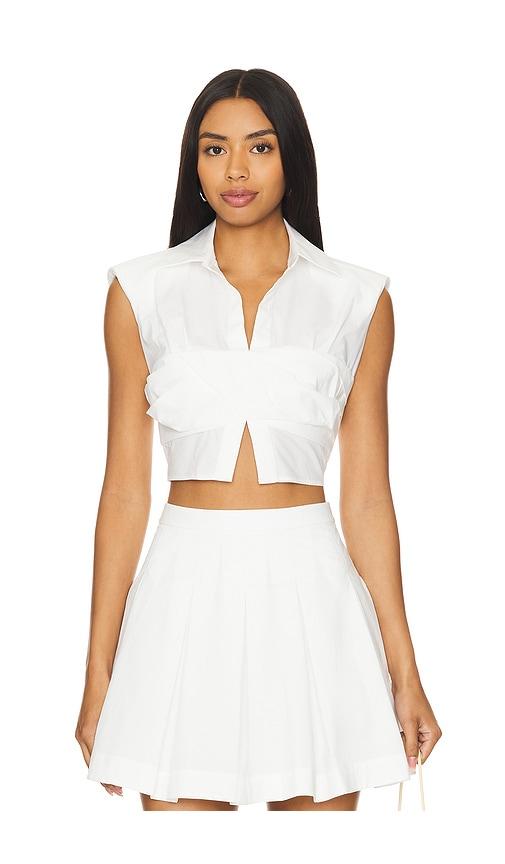 SIMKHAI Emie Cropped Box Sleeve Top in White by SIMKHAI