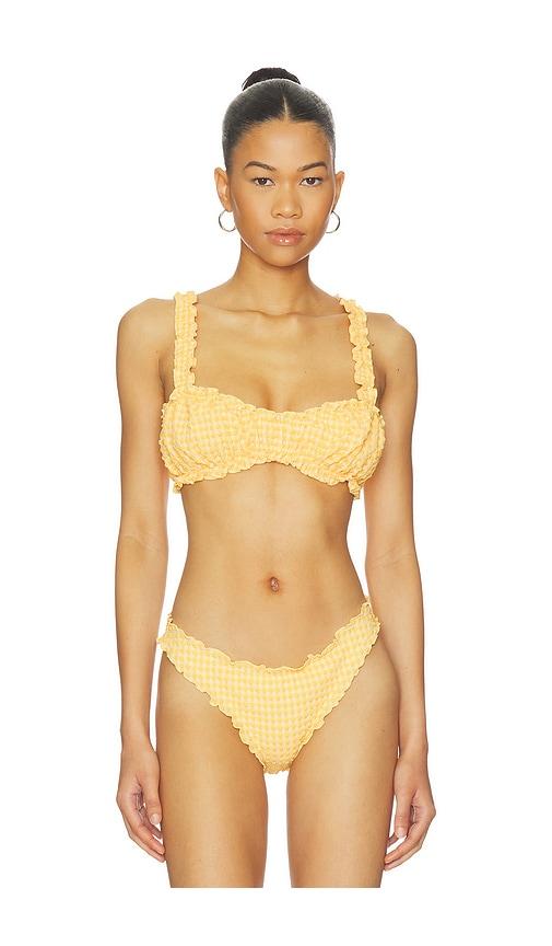 SIMKHAI Evander Ruched Bikini Top in Yellow by SIMKHAI