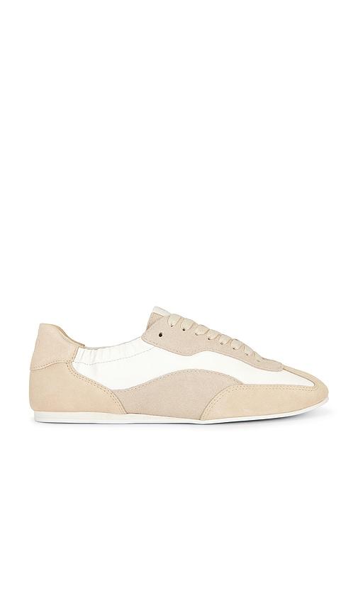 SIMKHAI Georgie Elasticized Leather Combo Sneaker in Beige by SIMKHAI