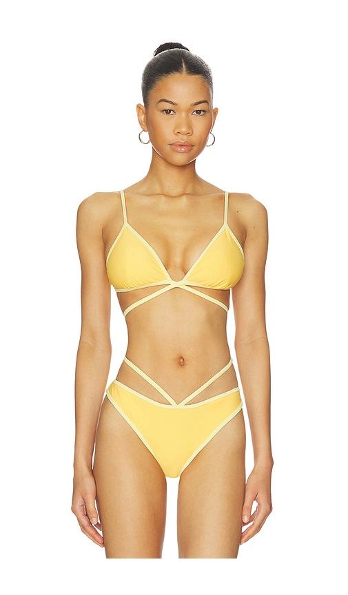 SIMKHAI Harlen Tie Front Bikini Top in Yellow by SIMKHAI