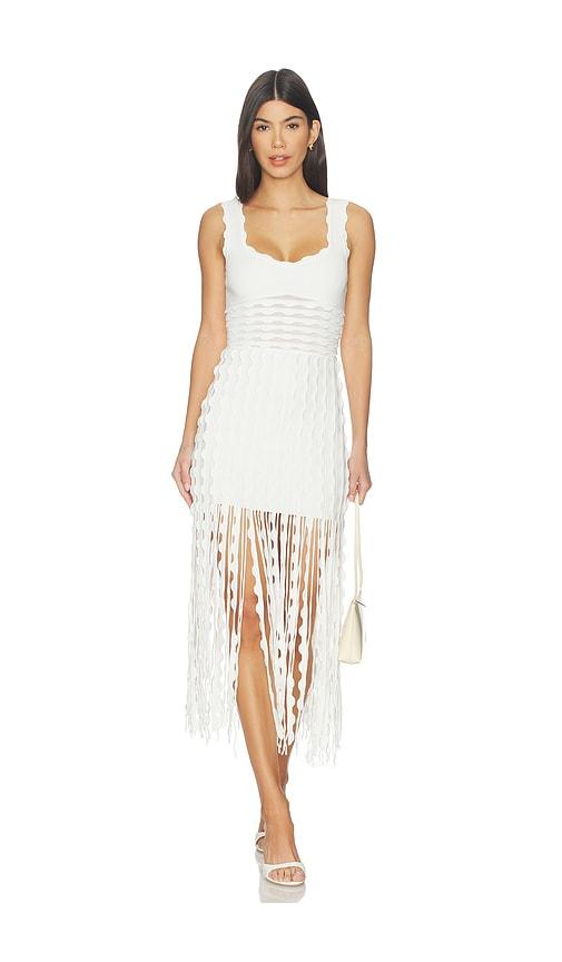 SIMKHAI Jasmine Scalloped Knit Midi Dress in Ivory by SIMKHAI