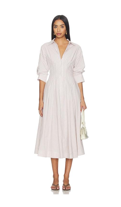 SIMKHAI Jazz Pintuck Midi Dress in Beige by SIMKHAI