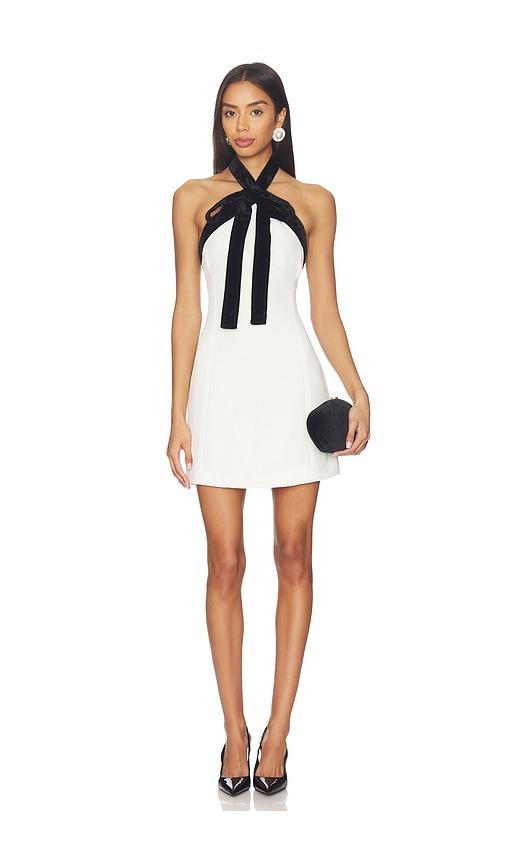 SIMKHAI Jolie Mini Dress With Neck Tie in Black,White by SIMKHAI